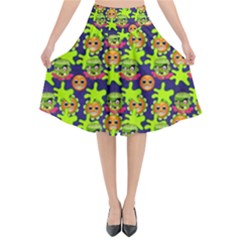 Smiley Background Smiley Grunge Flared Midi Skirt