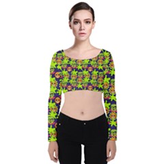 Smiley Background Smiley Grunge Velvet Long Sleeve Crop Top by Dutashop