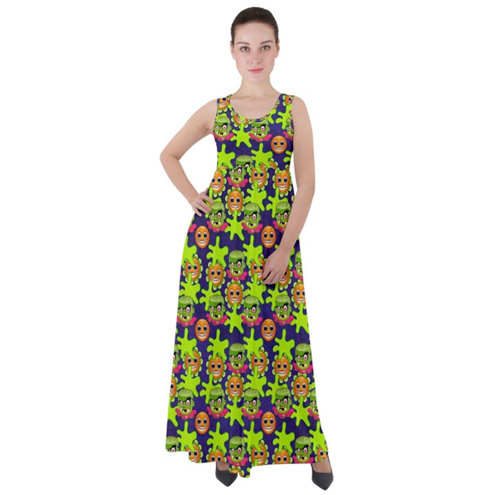 Smiley Background Smiley Grunge Empire Waist Velour Maxi Dress