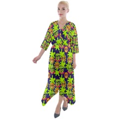 Smiley Background Smiley Grunge Quarter Sleeve Wrap Front Maxi Dress by Dutashop