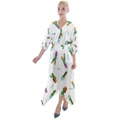 Cacti In Pots Quarter Sleeve Wrap Front Maxi Dress by SychEva