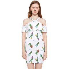 Cacti In Pots Shoulder Frill Bodycon Summer Dress