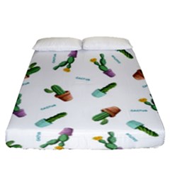 Cacti In Pots Fitted Sheet (queen Size) by SychEva