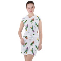 Cacti In Pots Drawstring Hooded Dress by SychEva