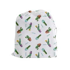 Cacti In Pots Drawstring Pouch (xl) by SychEva