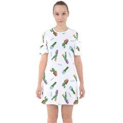 Cacti In Pots Sixties Short Sleeve Mini Dress by SychEva