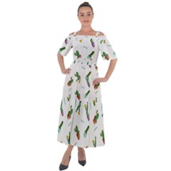 Cacti In Pots Shoulder Straps Boho Maxi Dress 