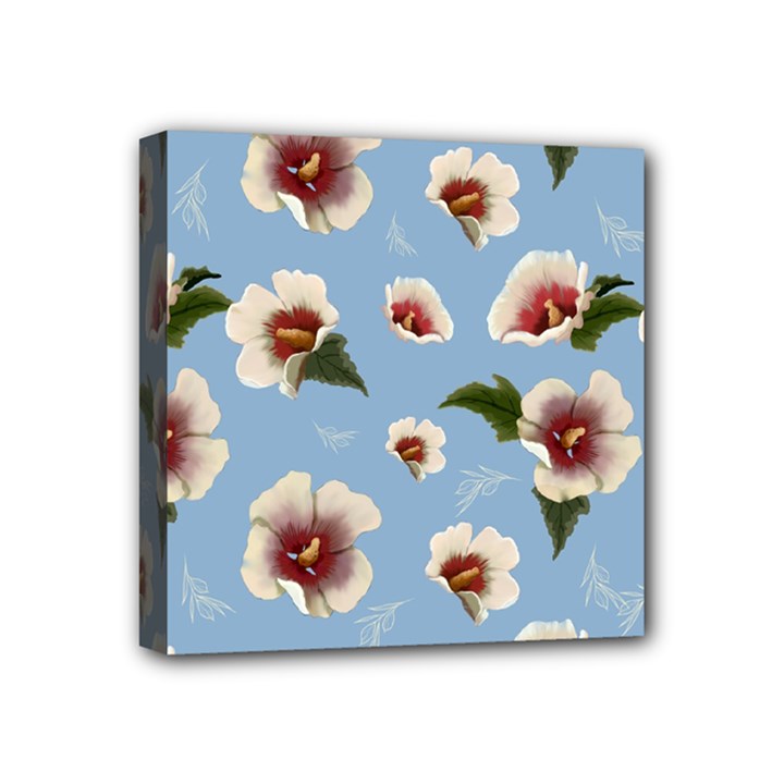 delicate hibiscus flowers on a blue background Mini Canvas 4  x 4  (Stretched)