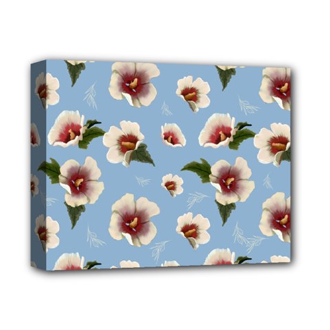 Delicate Hibiscus Flowers On A Blue Background Deluxe Canvas 14  X 11  (stretched) by SychEva