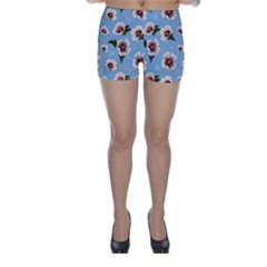 Delicate Hibiscus Flowers On A Blue Background Skinny Shorts by SychEva