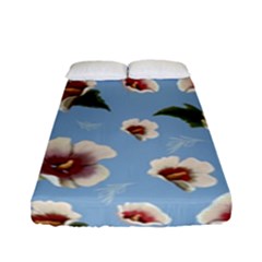 Delicate Hibiscus Flowers On A Blue Background Fitted Sheet (full/ Double Size) by SychEva