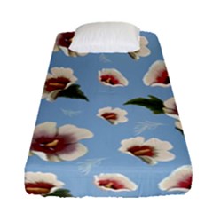 Delicate Hibiscus Flowers On A Blue Background Fitted Sheet (single Size) by SychEva