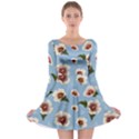 delicate hibiscus flowers on a blue background Long Sleeve Skater Dress View1