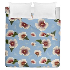 Delicate Hibiscus Flowers On A Blue Background Duvet Cover Double Side (queen Size) by SychEva