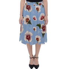 Delicate Hibiscus Flowers On A Blue Background Classic Midi Skirt by SychEva