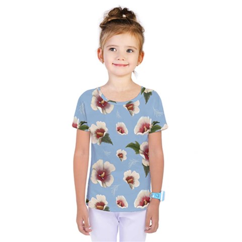 Delicate Hibiscus Flowers On A Blue Background Kids  One Piece Tee by SychEva