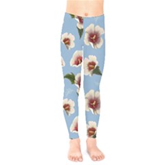 Delicate Hibiscus Flowers On A Blue Background Kids  Leggings by SychEva