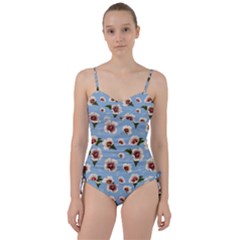 Delicate Hibiscus Flowers On A Blue Background Sweetheart Tankini Set by SychEva