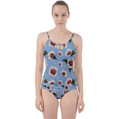 Delicate Hibiscus Flowers On A Blue Background Cut Out Top Tankini Set by SychEva