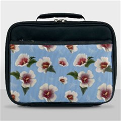 Delicate Hibiscus Flowers On A Blue Background Lunch Bag by SychEva