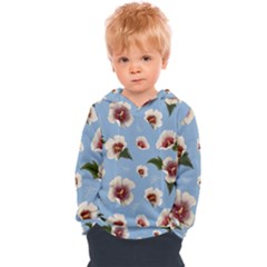 Delicate Hibiscus Flowers On A Blue Background Kids  Overhead Hoodie by SychEva