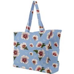 Delicate Hibiscus Flowers On A Blue Background Simple Shoulder Bag by SychEva