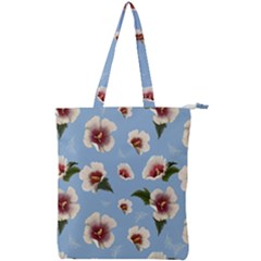 Delicate Hibiscus Flowers On A Blue Background Double Zip Up Tote Bag by SychEva