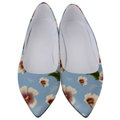 Delicate Hibiscus Flowers On A Blue Background Women s Low Heels