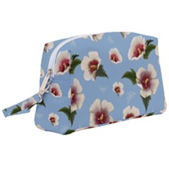 Delicate Hibiscus Flowers On A Blue Background Wristlet Pouch Bag (large) by SychEva