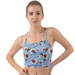 Delicate Hibiscus Flowers On A Blue Background Mini Tank Bikini Top by SychEva