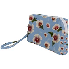 Delicate Hibiscus Flowers On A Blue Background Wristlet Pouch Bag (small) by SychEva