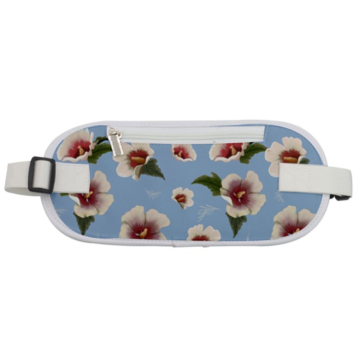 delicate hibiscus flowers on a blue background Rounded Waist Pouch