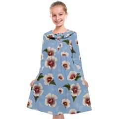 Delicate Hibiscus Flowers On A Blue Background Kids  Midi Sailor Dress by SychEva