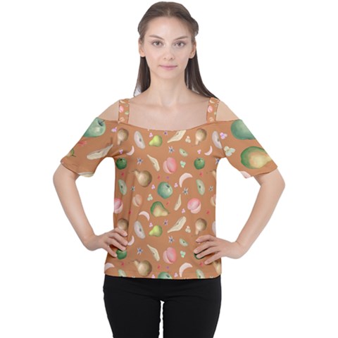 Watercolor Fruit Cutout Shoulder Tee by SychEva