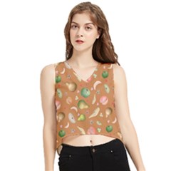 Watercolor Fruit V-neck Cropped Tank Top by SychEva