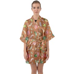 Watercolor Fruit Half Sleeve Satin Kimono  by SychEva