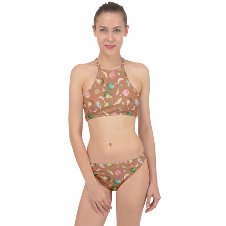 Watercolor fruit Racer Front Bikini Set