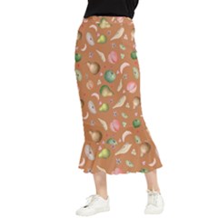 Watercolor Fruit Maxi Fishtail Chiffon Skirt by SychEva