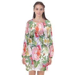 Garden Flowers Long Sleeve Chiffon Shift Dress  by goljakoff