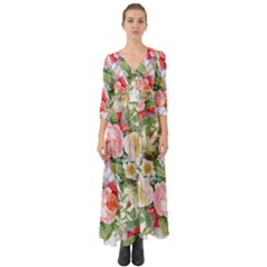 Garden Flowers Button Up Boho Maxi Dress by goljakoff