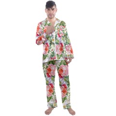 Garden Flowers Men s Long Sleeve Satin Pajamas Set