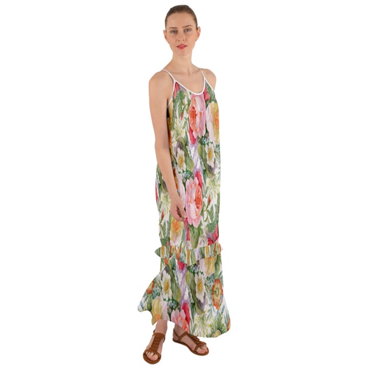 Garden flowers Cami Maxi Ruffle Chiffon Dress