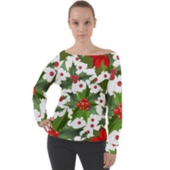 Christmas Berry Off Shoulder Long Sleeve Velour Top by goljakoff