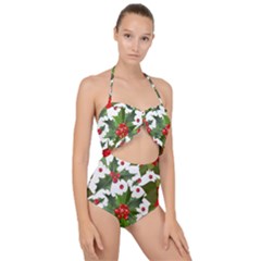 Christmas Berry Scallop Top Cut Out Swimsuit by goljakoff