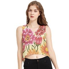 Flowers V-neck Cropped Tank Top