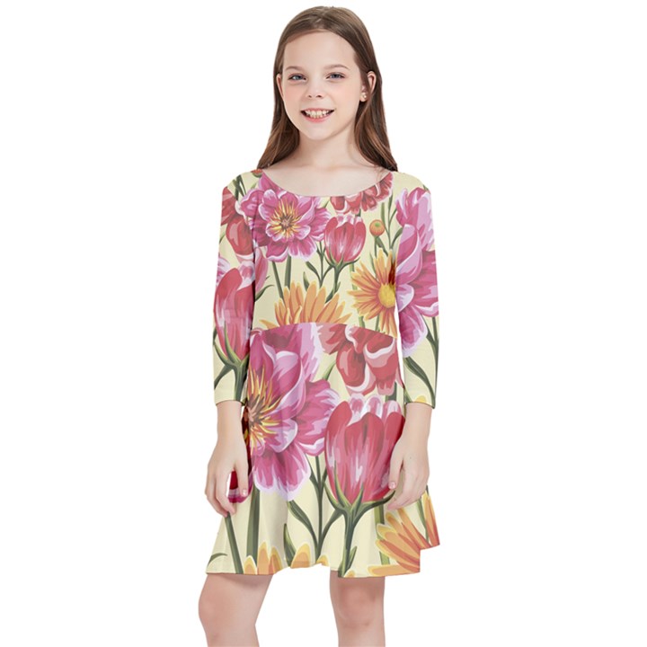 Flowers Kids  Quarter Sleeve Skater Dress