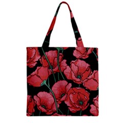 Poppy Flowers Zipper Grocery Tote Bag by goljakoff