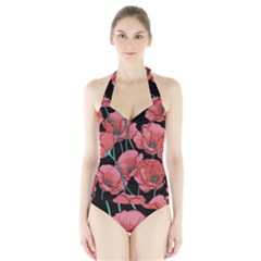 Poppy Flowers Halter Swimsuit by goljakoff