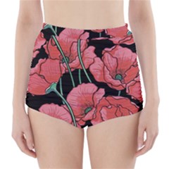 Poppy Flowers High-waisted Bikini Bottoms by goljakoff