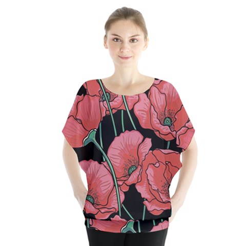 Poppy Flowers Batwing Chiffon Blouse by goljakoff